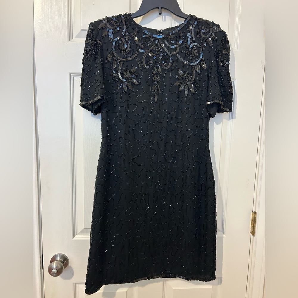 Vintage 100% pure silk beaded cocktail party dress